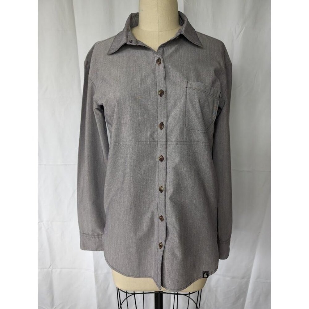The North Face Button Front Performance Shirt Women's Size Small Gray Hiking EUC